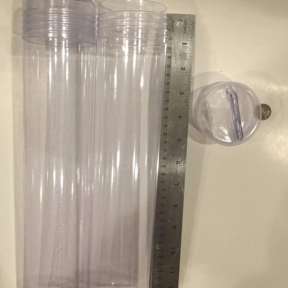 6 pcs  Plastic Tubes Clear w/ Hang Caps Container Storage 13 1/4 " x 2.5" XL